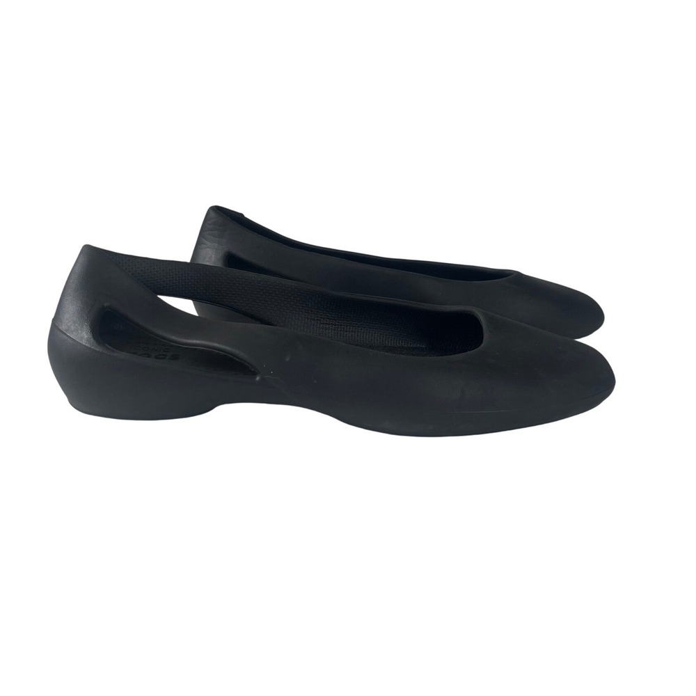 Crocs Rio Flat Women 5 Black Cutout Minimalist Coastal Comfort Shoes